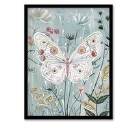 Artery8 Rustic Pattern Butterfly in Wildflowers Painting Living Room Artwork Framed Wall Art Print 18X24 Inch