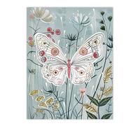 Artery8 Rustic Pattern Butterfly in Wildflowers Painting Wall Art Print in Blue | Size: W12" x H16" Artery8 Blue W12" x H16"