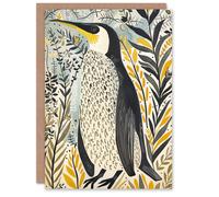 Artery8 Rustic Penguin Quirky Botanical Animal Portrait Birthday Art Card in Yellow Artery8 Yellow