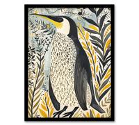 Artery8 Rustic Penguin Quirky Botanical Animal Portrait Living Room Artwork Framed Wall Art Print A4