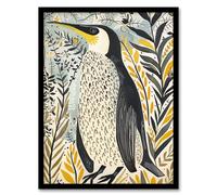 Rustic Penguin Quirky Botanical Animal Portrait Framed Art Print Artery8 Yellow A4