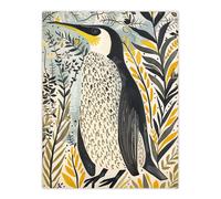 Artery8 Rustic Penguin Quirky Botanical Animal Portrait Wall Art Print in Yellow | Size: W24" x H32" Artery8 Yellow W24" x H32"