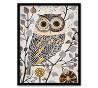 Artery8 Rustic Quirky Owl Bird Autumn Tree Bright Fun Living Room Artwork Framed Wall Art Print A4