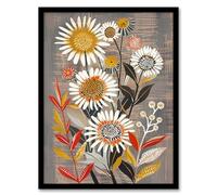 Artery8 Rustic Wildflower Painting Floral Autumn Folk Art Living Room Artwork Framed Wall Art Print 18X24 Inch