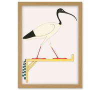 Artery8 Sacred Ibis Bird on Stand Thoth Egyptian Vintage Illustration Artwork Framed Wall Art Print A4 in Light Oak Artery8 Light Oak