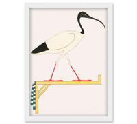 Artery8 Sacred Ibis Bird on Stand Thoth Egyptian Vintage Illustration Artwork Framed Wall Art Print A4 in White Artery8 White