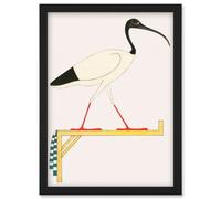 Wee Blue Coo Sacred Ibis Bird on Stand Thoth Egyptian Vintage Illustration Artwork Framed Wall Art Print A4
