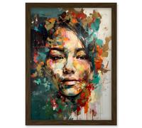 Artery8 Sad Young Woman Face Beauty Portrait Multicoloured Artwork Framed Wall Art Print A4