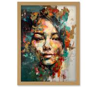 Artery8 Sad Young Woman Face Beauty Portrait Multicoloured Artwork Framed Wall Art Print A4
