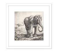 Artery8 Saftleven Two Elephants In A Landscape 8X8 Inch Square Wooden Framed Wall Art Print Picture with Mount in White Artery8 White