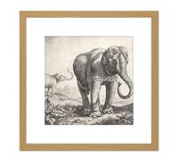 Artery8 Saftleven Two Elephants In A Landscape 8X8 Inch Square Wooden Framed Wall Art Print Picture with Mount in Light Oak Artery8 Light Oak