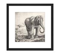 Artery8 Saftleven Two Elephants In A Landscape 8X8 Inch Square Wooden Framed Wall Art Print Picture with Mount in Black Artery8 Black