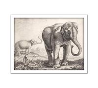 Artery8 Saftleven Two Elephants In A Landscape Artwork Framed Wall Art Print 18X24 Inch