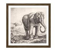 Artery8 Saftleven Two Elephants In A Landscape Square Wooden Framed Wall Art Print Picture 16X16 Inch