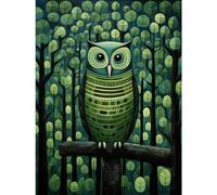 Artery8 Sage Green Owl Illustration Perched in Geometric Forest Night Dusk Extra Large XL Wall Art Poster Print