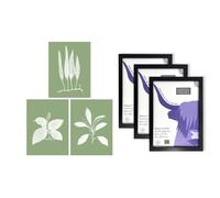 Artery8 Sage Green Plants Wall Art - Set of 3 A4 Sized Art with Black Frames - Tree Detailed Foliage Xray Imprint Monochrome Botanical