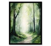 Sage Green Springtime By Kath Raymond Forest Trees Soft And Dreamy Watercolour Painting Artwork Framed Wall Art Print A4 Artery8 Black A4