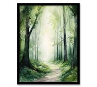 Artery8 Sage Green Springtime By Kath Raymond Forest Trees Soft & Dreamy Watercolour Painting Artwork Framed Wall Art Print A4 in Black Artery8 Black A4