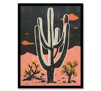 Artery8 Saguaro Cactus Pink Grey Desert Landscape For Living Room Artwork Framed Wall Art Print A4