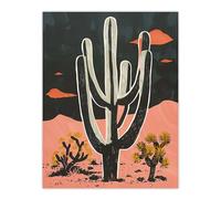 Wall Art Print Saguaro Cactus Pink Grey Desert Landscape Poster Artery8 Grey W24 inch x H32 inch