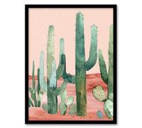 Artery8 Saguaro Cactus Pink Mexican Desert Landscape Living Room Artwork Framed Wall Art Print 18X24 Inch