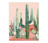 Artery8 Saguaro Cactus Pink Mexican Desert Landscape Living Room Large Wall Art Poster Print Thick Paper 18X24 Inch