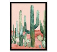 Saguaro Cactus Pink Mexican Desert Landscape Framed Wall Art Artery8 Pink A4