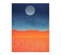 Artery8 Sahara Moonrise Coral Orange On Blue Serene Landscape Large Wall Art Poster Print Thick Paper 18X24 Inch