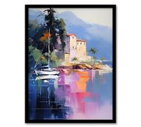 Artery8 Sail Boat on Lake Como Colourful Oil Painting Scenic Italian Landscape Artwork Framed Wall Art Print 18X24 Inch