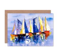 Artery8 Sail Boats Sailing At Tranquil Sea Abstract Seascape Card Artery8 Multicolor