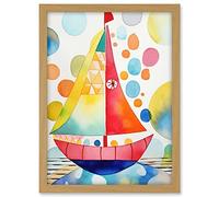 Artery8 Sailboat At Sunset Folk Art Artwork Framed A3 Wall Art Print