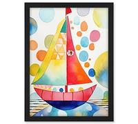 Artery8 Sailboat At Sunset Folk Art Artwork Framed A3 Wall Art Print