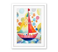 Artery8 Sailboat At Sunset Folk Art Artwork Framed Wall Art Print 18X24 Inch