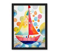 Artery8 Sailboat At Sunset Folk Art Artwork Framed Wall Art Print 18X24 Inch