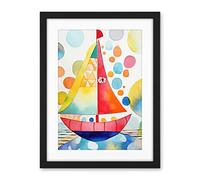 Artery8 Sailboat At Sunset Folk Art Artwork Framed Wall Art Print 18X24 Inch