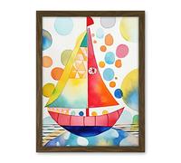 Artery8 Sailboat At Sunset Folk Art Artwork Framed Wall Art Print 18X24 Inch
