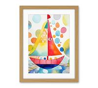 Artery8 Sailboat At Sunset Folk Art Artwork Framed Wall Art Print 18X24 Inch