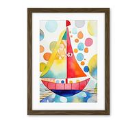 Artery8 Sailboat At Sunset Folk Art Artwork Framed Wall Art Print 18X24 Inch