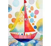 Artery8 Sailboat At Sunset Folk Art Large Wall Art Poster Print Thick Paper 18X24 Inch