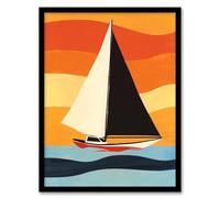 Sailboat at Sunset Painting Simple Block Colours Framed Art Print Artery8 Orange A4