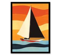 Sailboat at Sunset Painting Simple Block Colours Framed Art Print Artery8 Orange A4