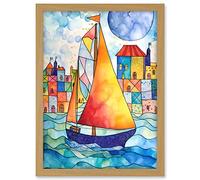 Artery8 Sailboat By Harbour Folk Art Artwork Framed A3 Wall Art Print