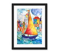 Artery8 Sailboat By Harbour Folk Art Artwork Framed Wall Art Print 18X24 Inch