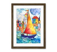 Artery8 Sailboat By Harbour Folk Art Artwork Framed Wall Art Print 18X24 Inch