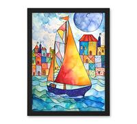 Artery8 Sailboat By Harbour Folk Art Artwork Framed Wall Art Print 18X24 Inch