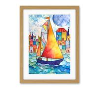Artery8 Sailboat By Harbour Folk Art Artwork Framed Wall Art Print 18X24 Inch