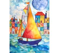Artery8 Sailboat By Harbour Folk Art Extra Large XL Wall Art Poster Print