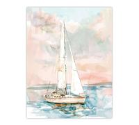 Artery8 Sailboat Early Morning Seascape Watercolour Wall Art Print in Pink | Size: W12" x H16" Artery8 Pink W12" x H16"