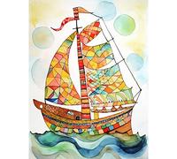 Artery8 Sailing Ship At Sunrise Folk Art Large Wall Art Poster Print Thick Paper 18X24 Inch