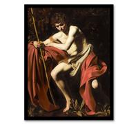 Artery8 Saint John the Baptist in Wilderness Caravaggio Framed Wall Art Print | Size: A4 Artery8 Multicolor A4